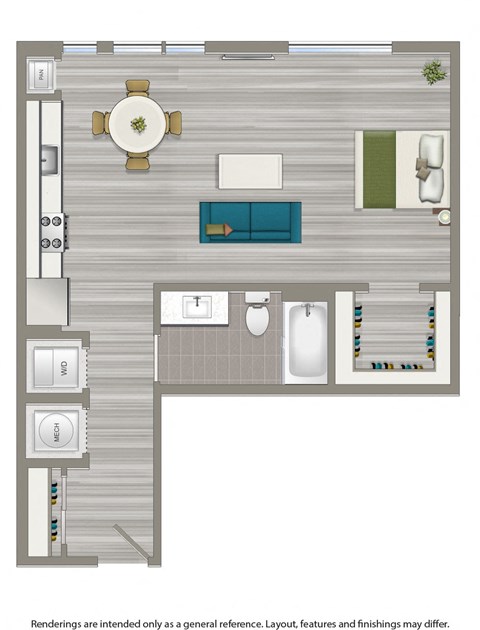 Floor plan for studio, 1 bath, 592 sqft